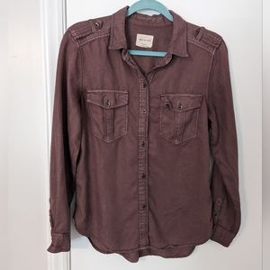 American Eagle Boyfriend Fit Lyocell Purple Button Down Long Sleeve Shirt Top